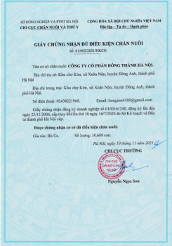 Giấy chứng nhận đủ điều kiện chăn nuôi